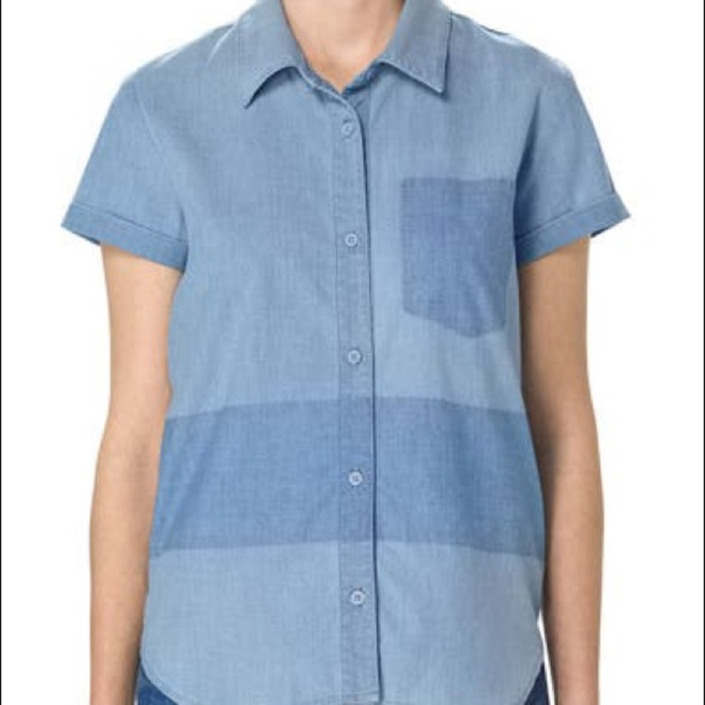 J Brand Exist Wylie Small 2Tone Blue Denim Button Shirt New D21e